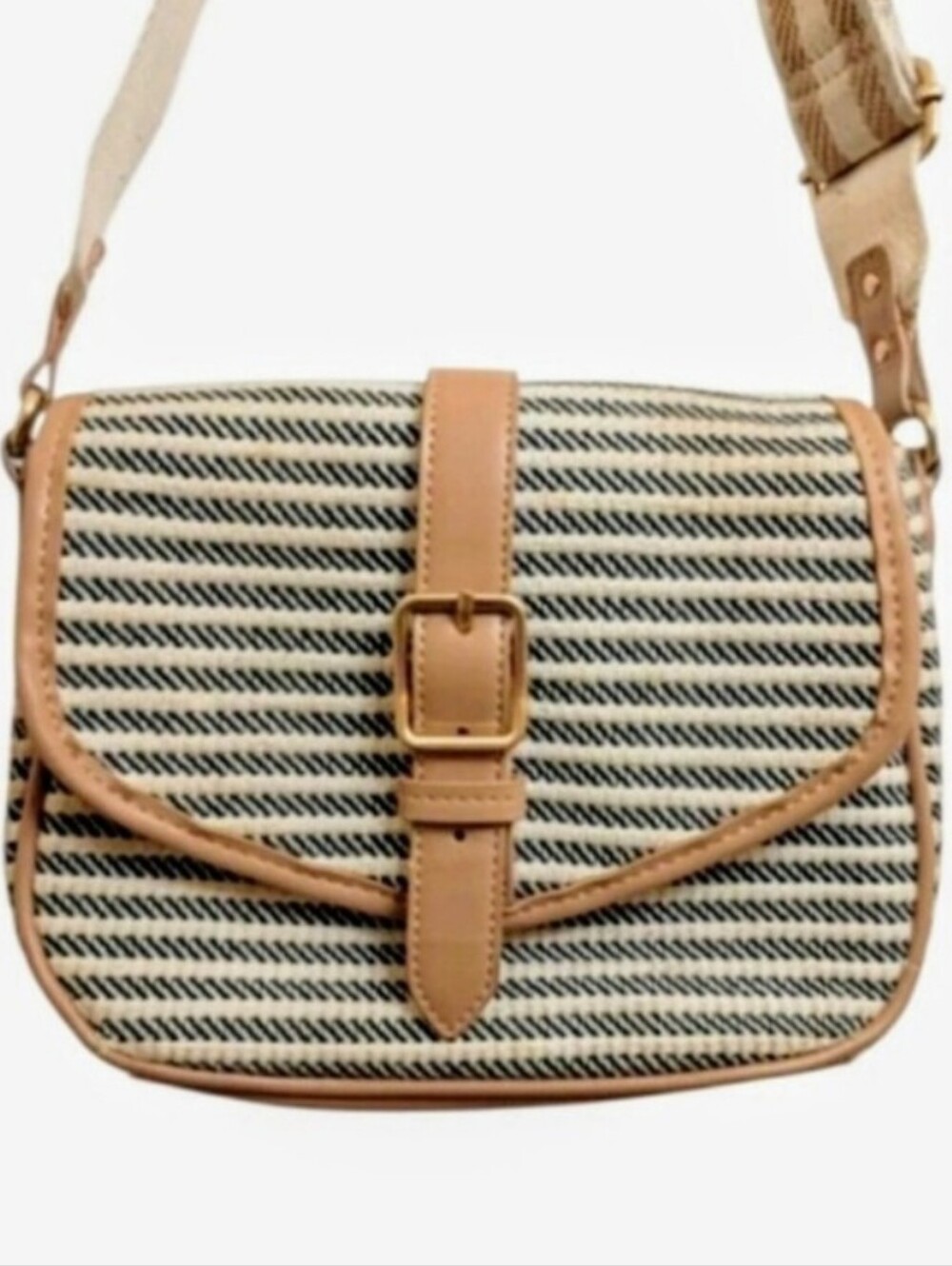 Black brown white striped bag